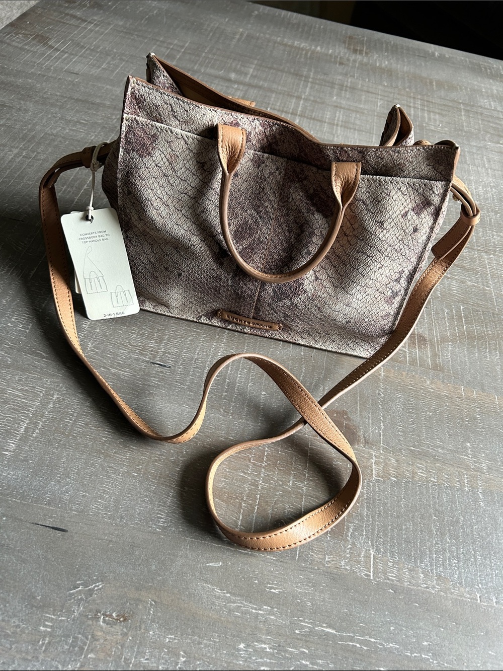 Lucky Brand Suede Snakeskin Print Crossbody Tote Bag